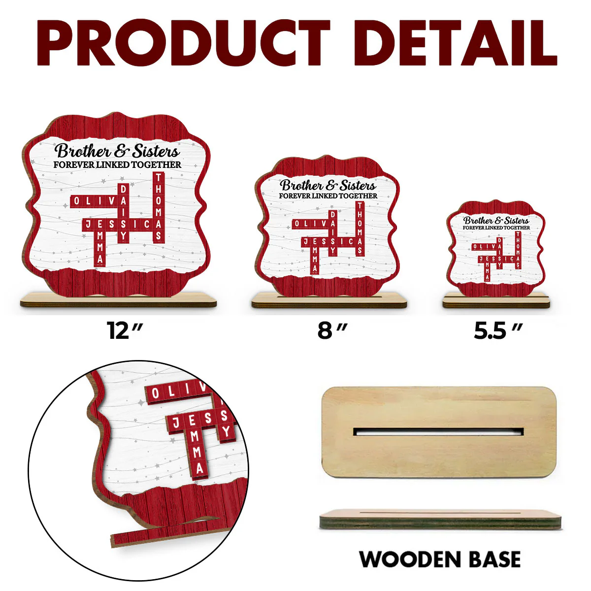 Forever Linked Together - Personalized Custom 2-Layer Wood Plaque With Flat Base - Image 6