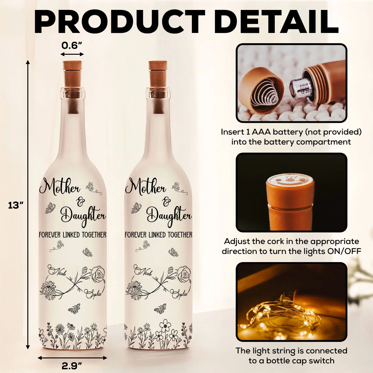 Forever Linked Together - Personalized Custom Bottle Lamp - Image 5