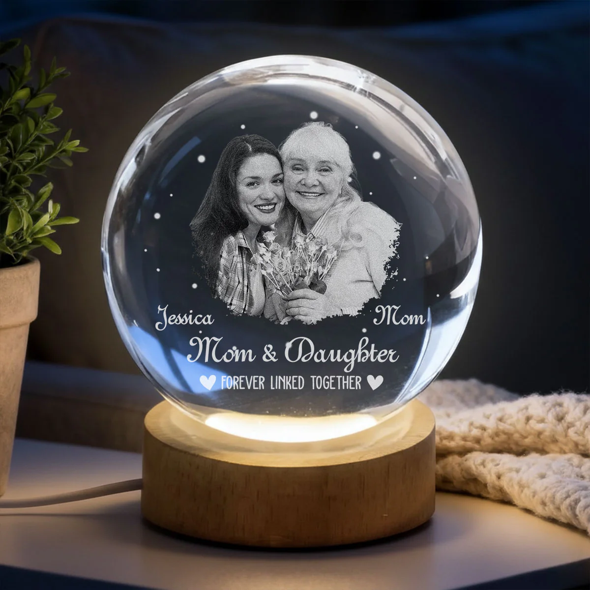 Forever Linked Together - Personalized Custom Crystal Globe Lamp - Image 3