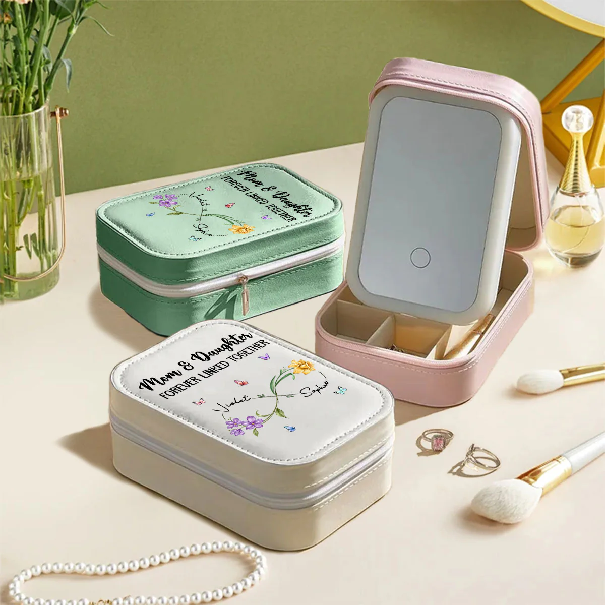 Forever Linked Together - Personalized Custom Jewelry Box With LED Mirror - Image 4