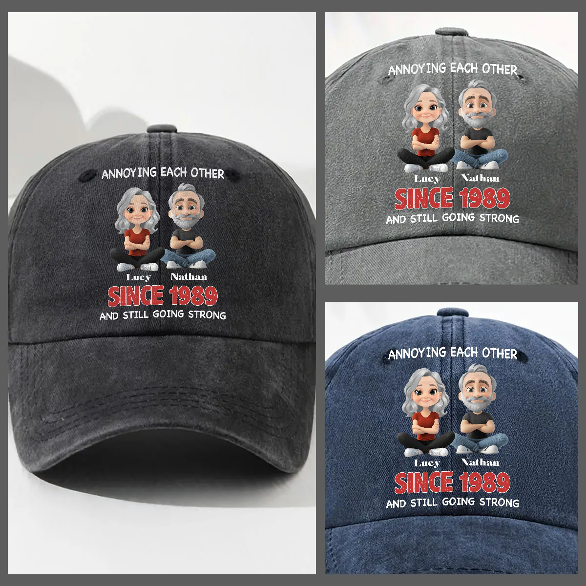 Forever Love - Personalized Custom Vintage Washed Denim Cap - Image 3