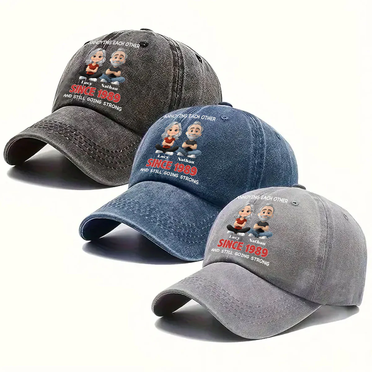 Forever Love - Personalized Custom Vintage Washed Denim Cap - Image 4
