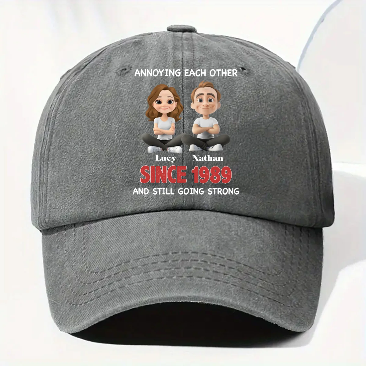 Forever Love - Personalized Custom Vintage Washed Denim Cap - Image 7