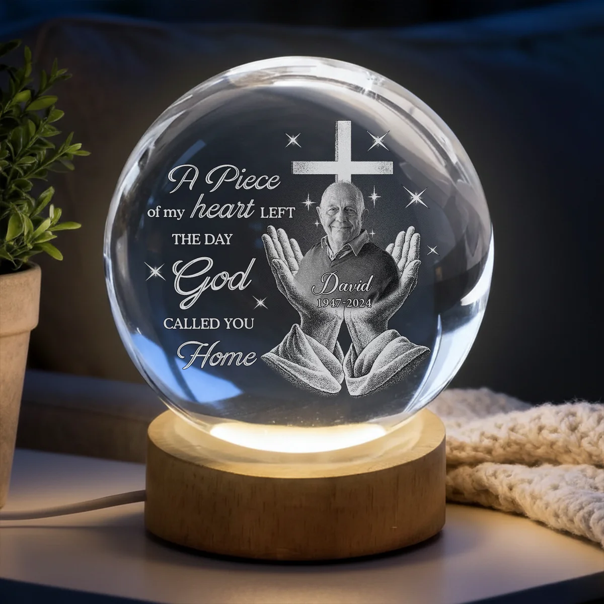 The Day He Called - Personalized Custom Crystal Globe Lamp - Image 3