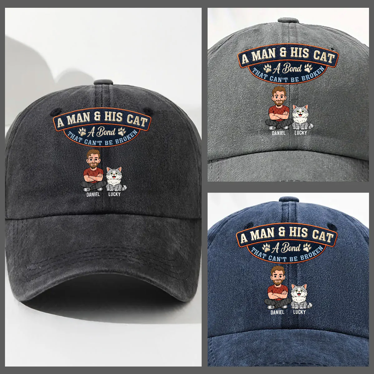 Forever My Cats - Personalized Custom Vintage Washed Denim Cap - Image 3