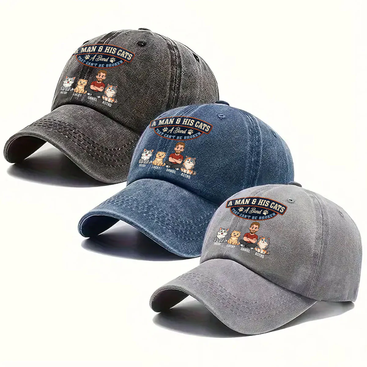 Forever My Cats - Personalized Custom Vintage Washed Denim Cap - Image 4