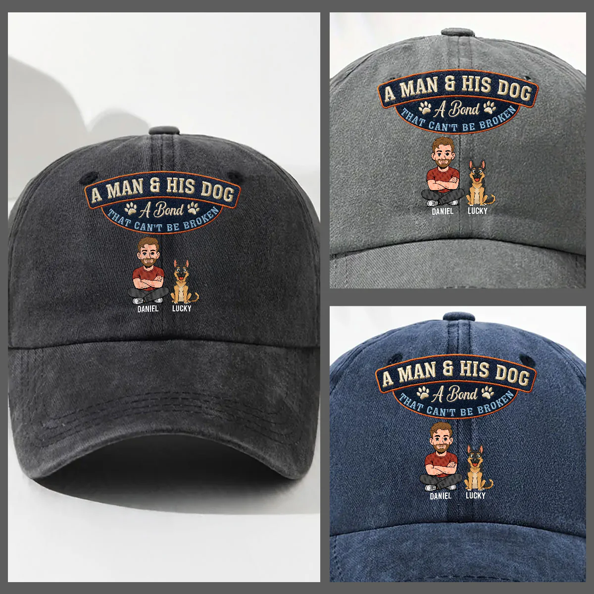 Forever My Dog - Personalized Custom Vintage Washed Denim Cap - Image 3