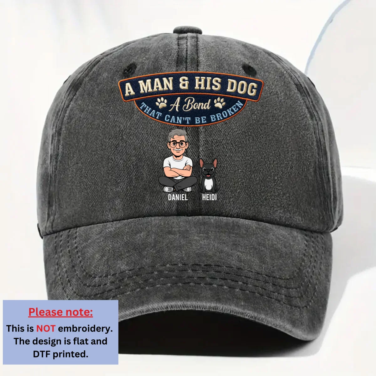 Forever My Dog - Personalized Custom Vintage Washed Denim Cap - Image 6