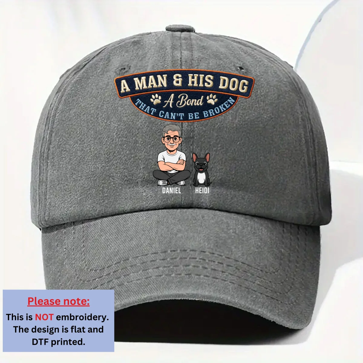 Forever My Dog - Personalized Custom Vintage Washed Denim Cap - Image 7