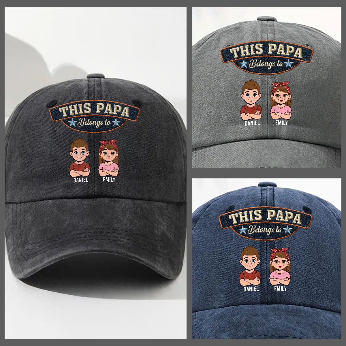 Forever My Kids - Personalized Custom Vintage Washed Denim Cap - Image 3