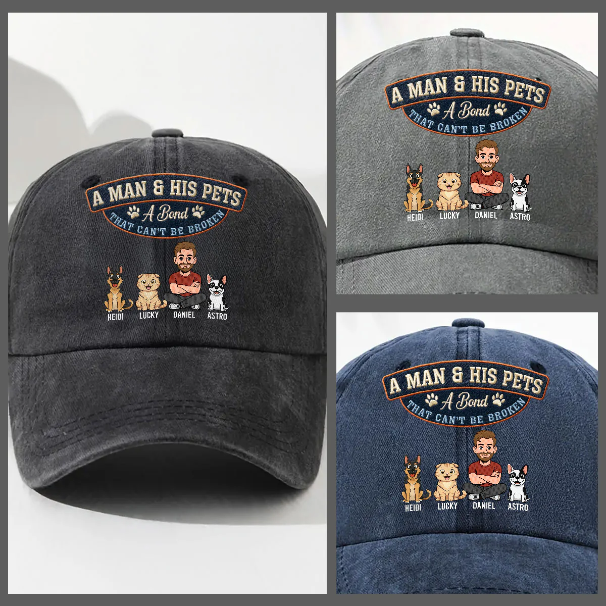 Forever My Pets - Personalized Custom Vintage Washed Denim Cap - Image 3