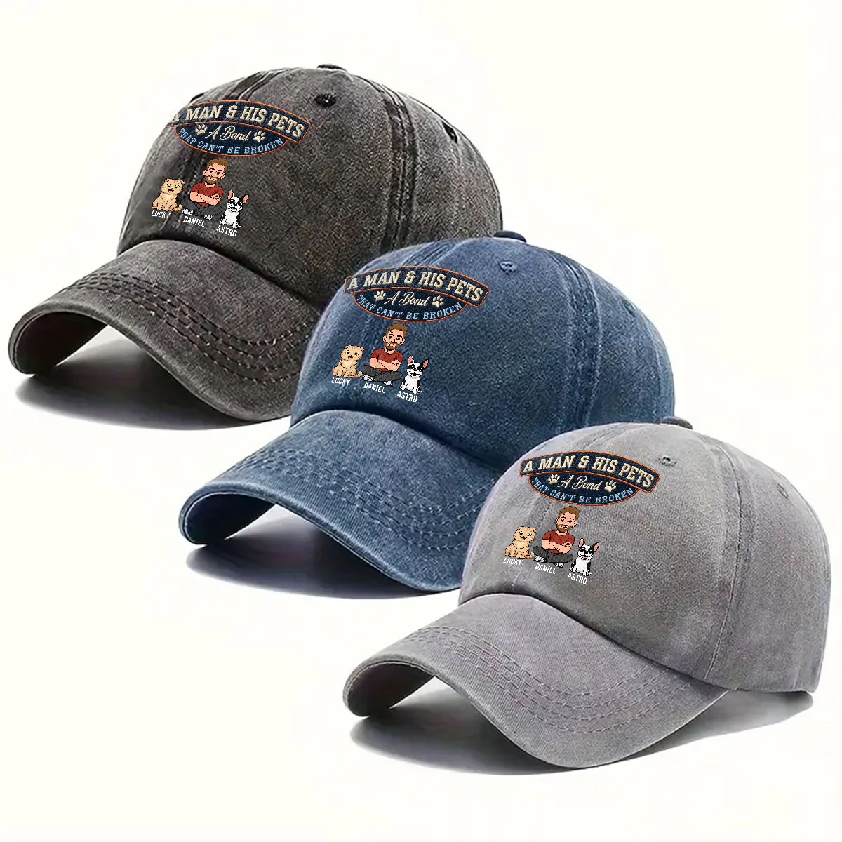 Forever My Pets - Personalized Custom Vintage Washed Denim Cap - Image 4
