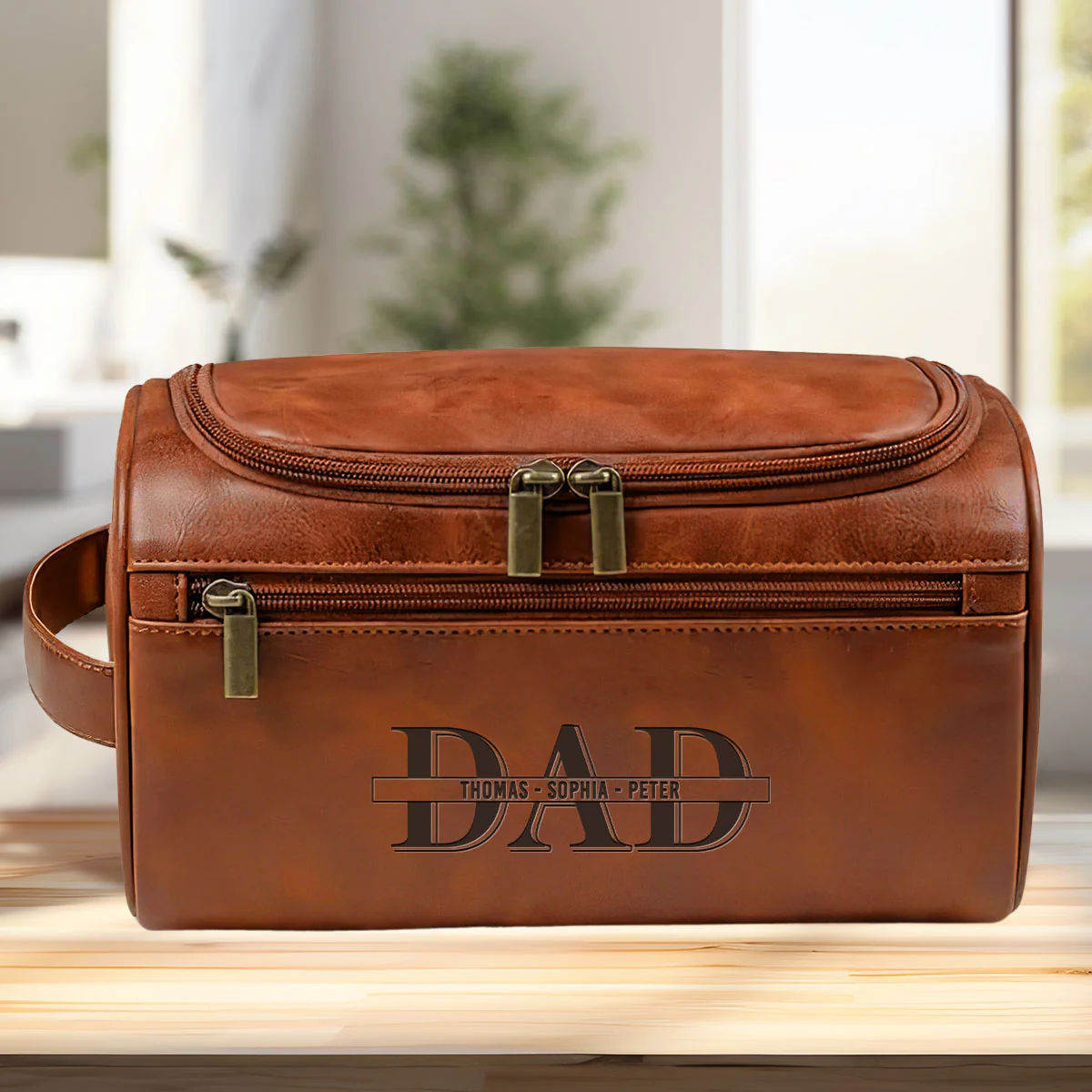 Forever Our Dad - Personalized Custom Engraved Leather Toiletry Bag - Image 2