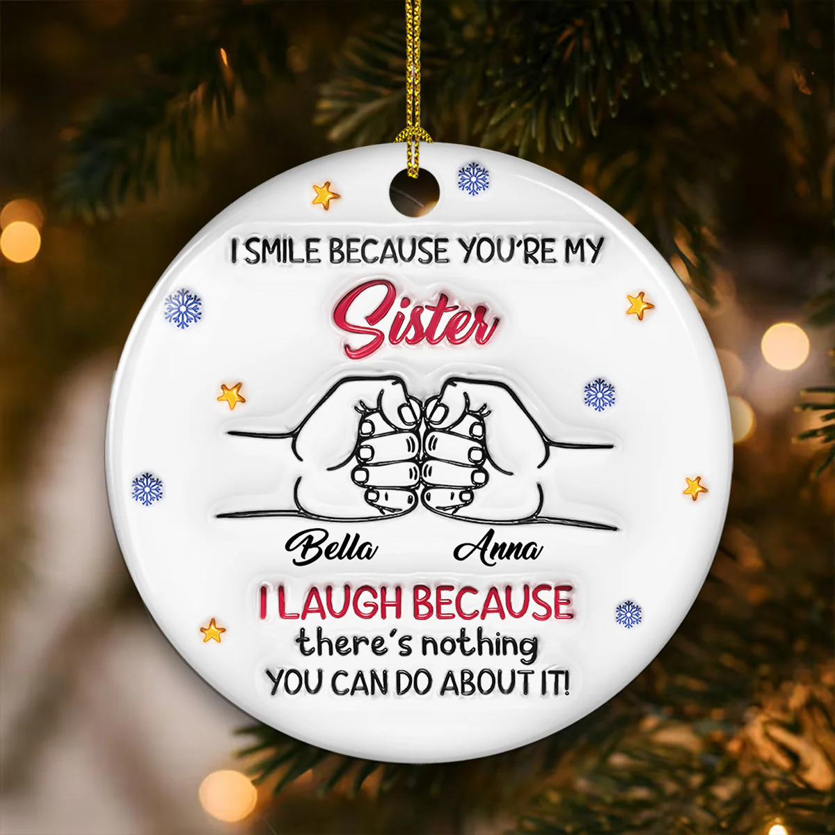 Forever Siblings - Personalized Custom 3D Inflated Effect Ceramic Ornament - Image 2