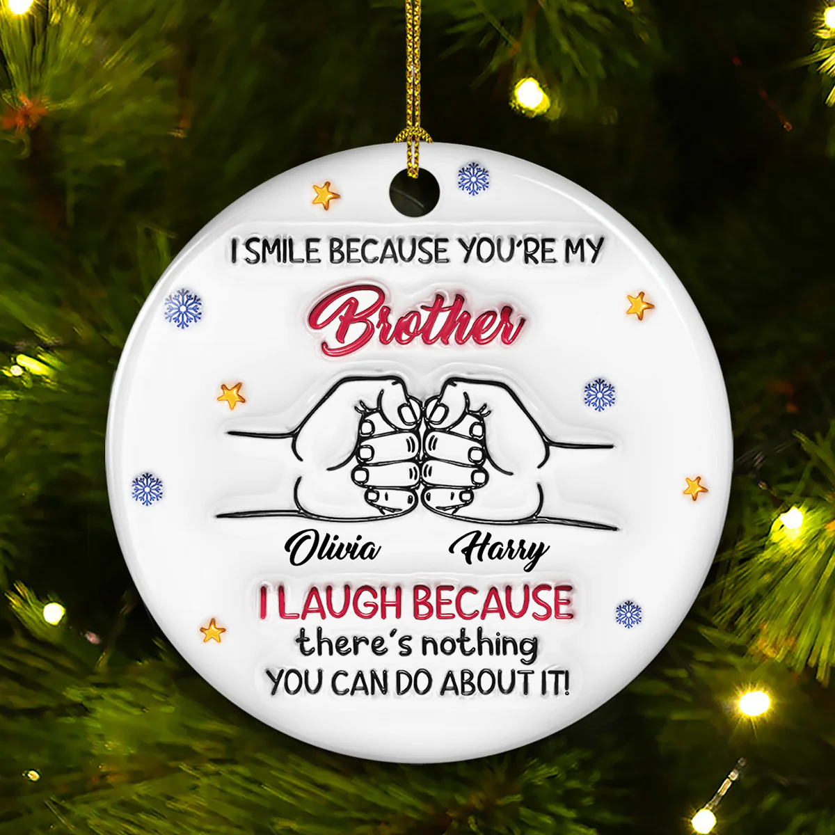 Forever Siblings - Personalized Custom 3D Inflated Effect Ceramic Ornament - Image 3