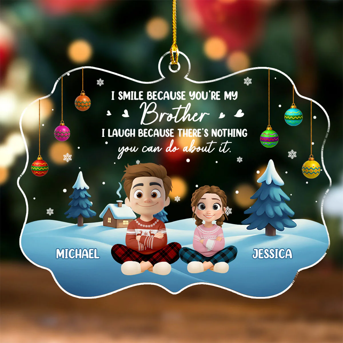 Forever Smiling With My Sibling - Personalized Custom Acrylic Ornament - Image 4