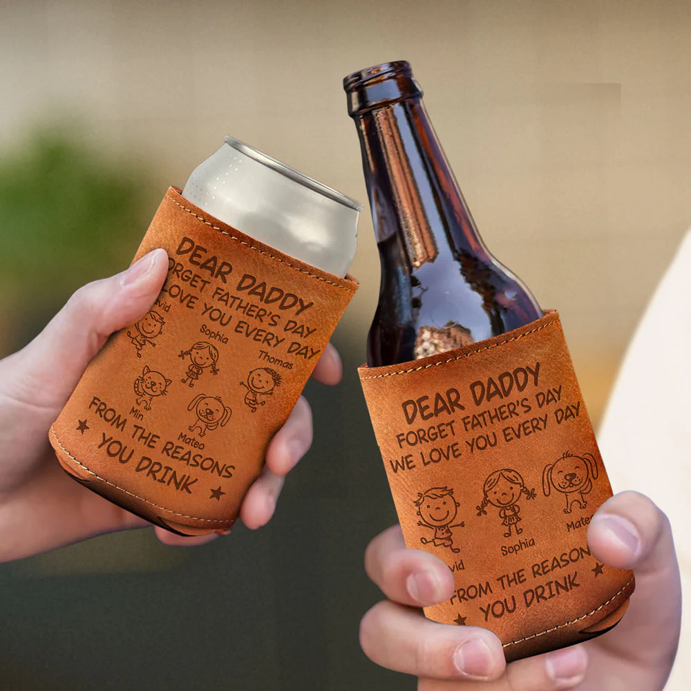 Forget Fathers Day - Personalized Custom Engraved Leather Can Cooler Holder - Image 4