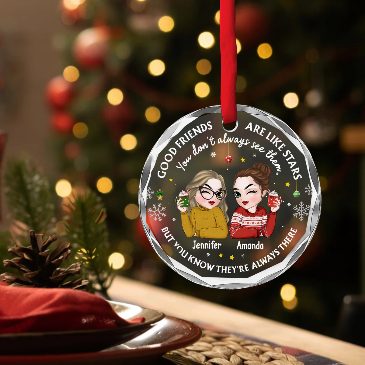 Friend Are My Star - Personalized Custom Glass Ornament - Image 2