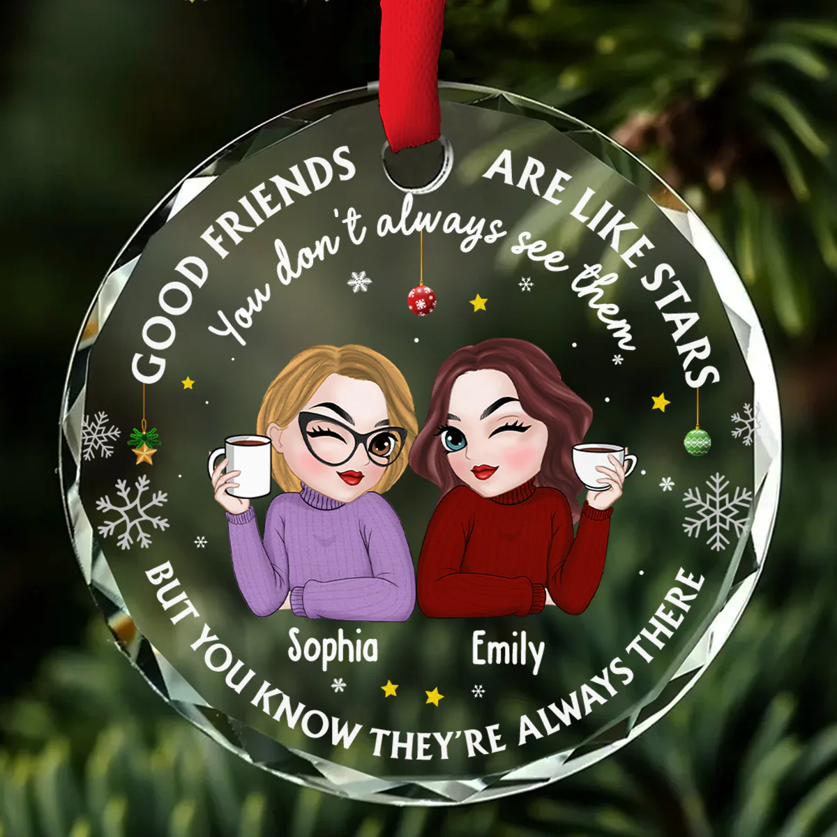Friend Are My Star - Personalized Custom Glass Ornament - Image 4