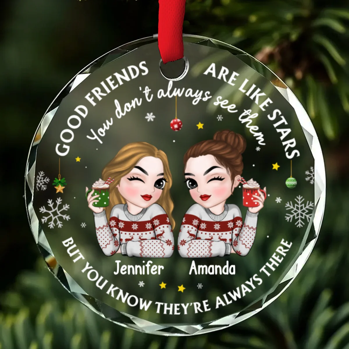 Friend Are My Star - Personalized Custom Glass Ornament - Image 7