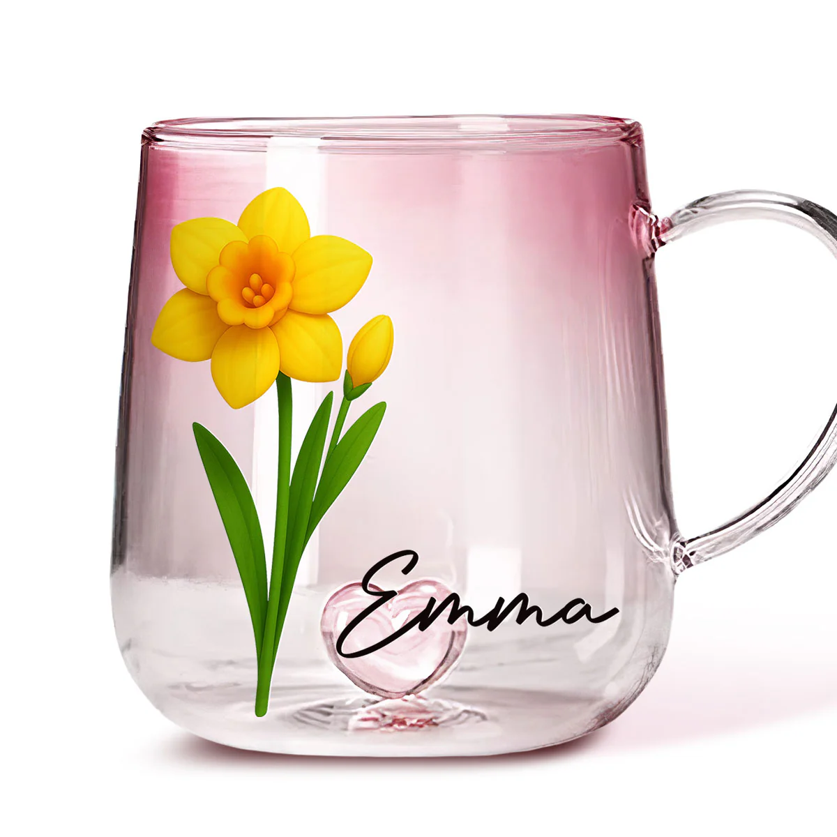 Friend Birth Month Flower - Personalized Custom Pink Gradient Glass Mug - Image 4