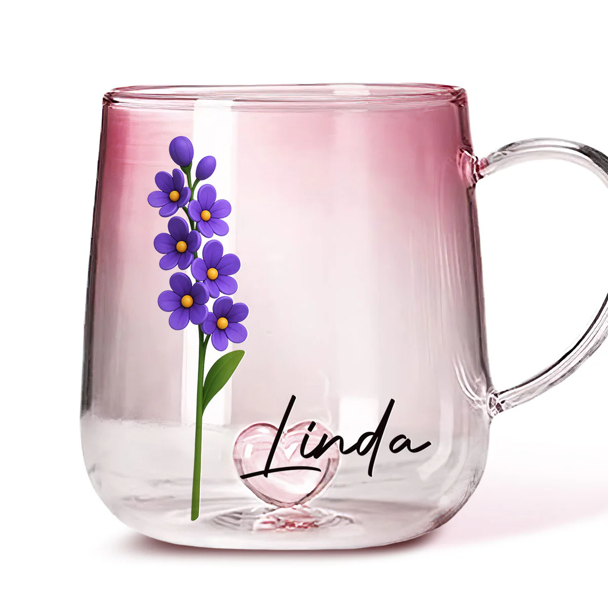 Friend Birth Month Flower - Personalized Custom Pink Gradient Glass Mug - Image 5