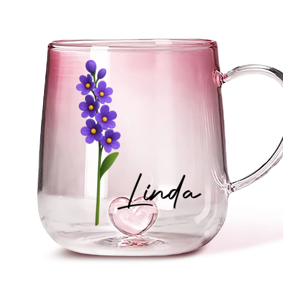Friend Birth Month Flower - Personalized Custom Pink Gradient Glass Mug - Image 7