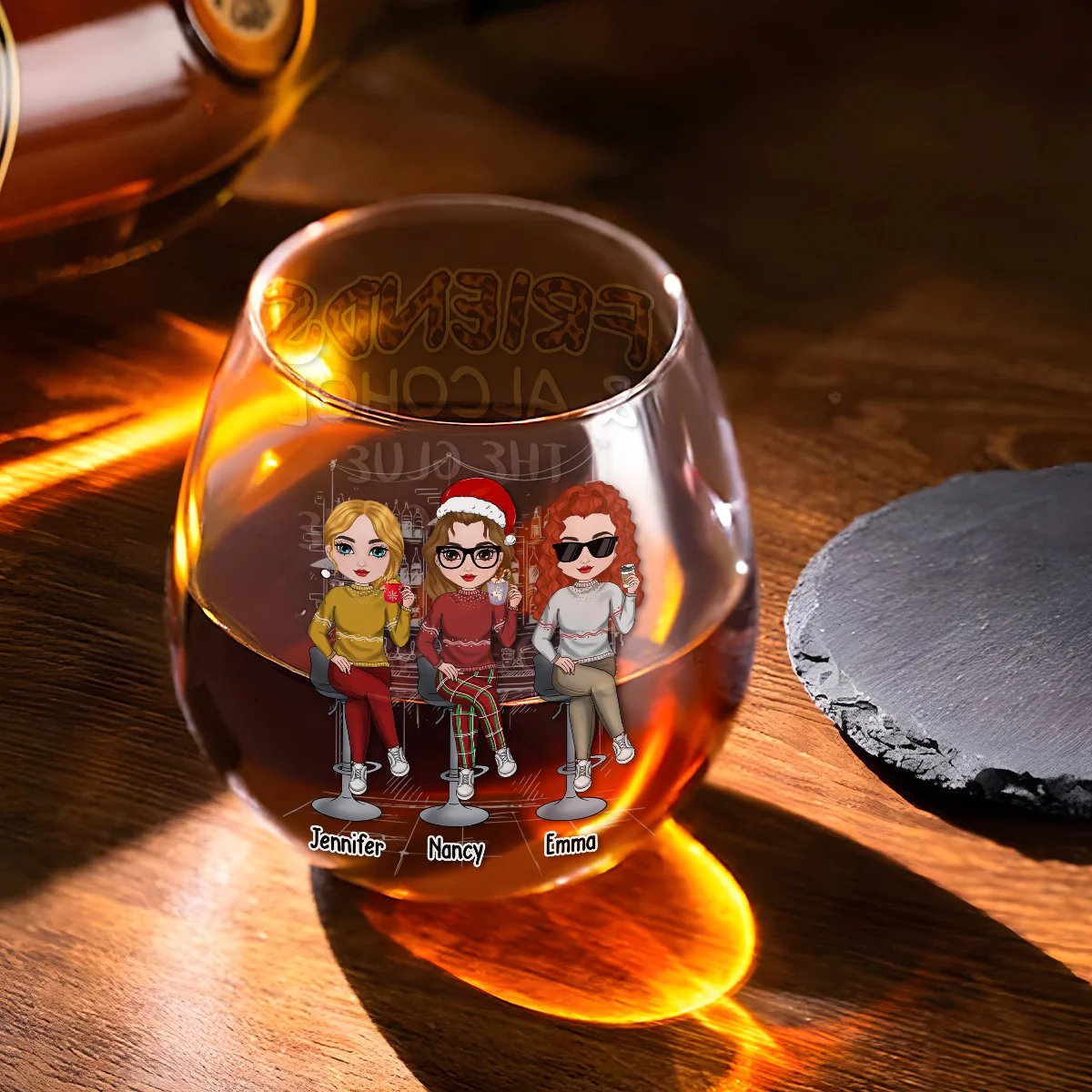 Friends And Alcohol - Personalized Custom Wine Glass - Image 3