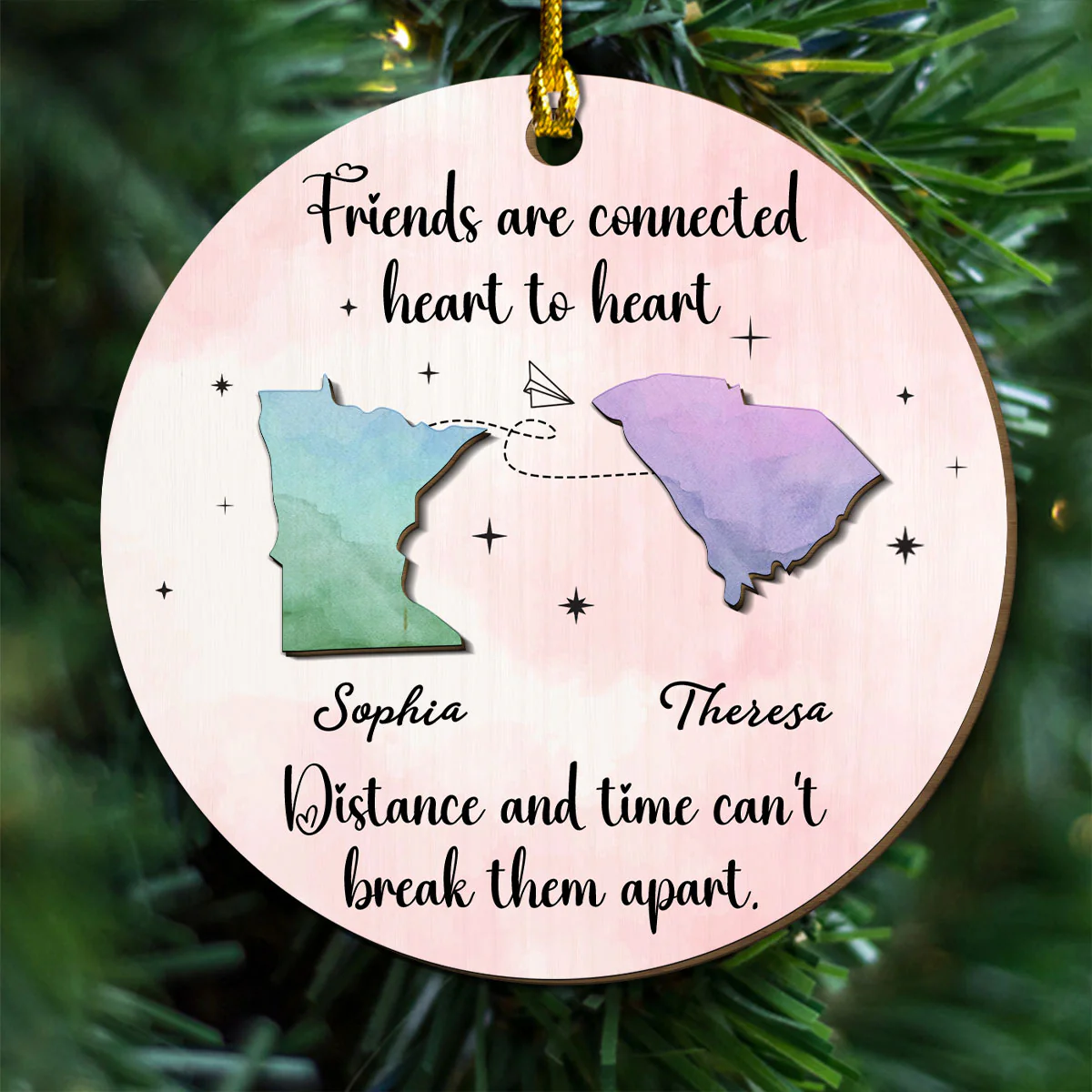 Friends Are Connected Heart To Heart  - Personalized Custom Freeshape 2-Layered Wood Ornament - Image 2