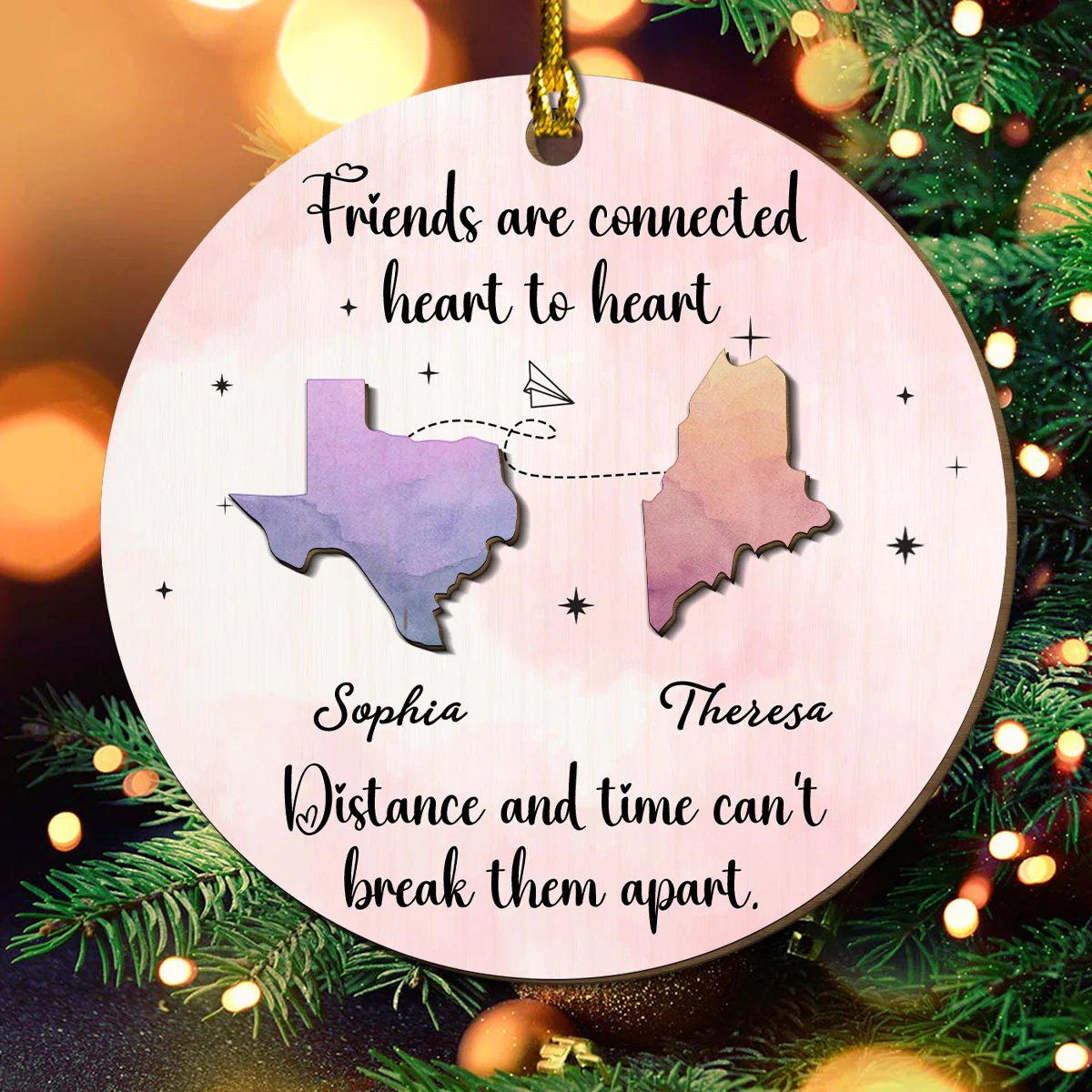 Friends Are Connected Heart To Heart  - Personalized Custom Freeshape 2-Layered Wood Ornament - Image 4