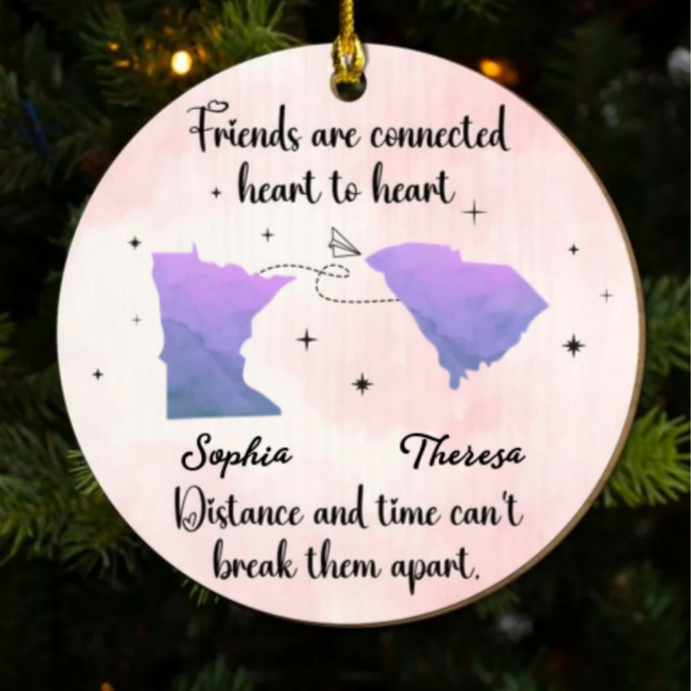 Friends Are Connected Heart To Heart  - Personalized Custom Freeshape 2-Layered Wood Ornament - Image 6