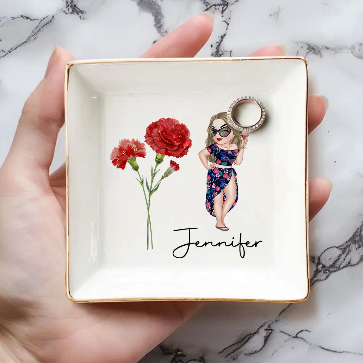 Friends Are Flowers - Personalized Custom Jewelry Dish - Image 2