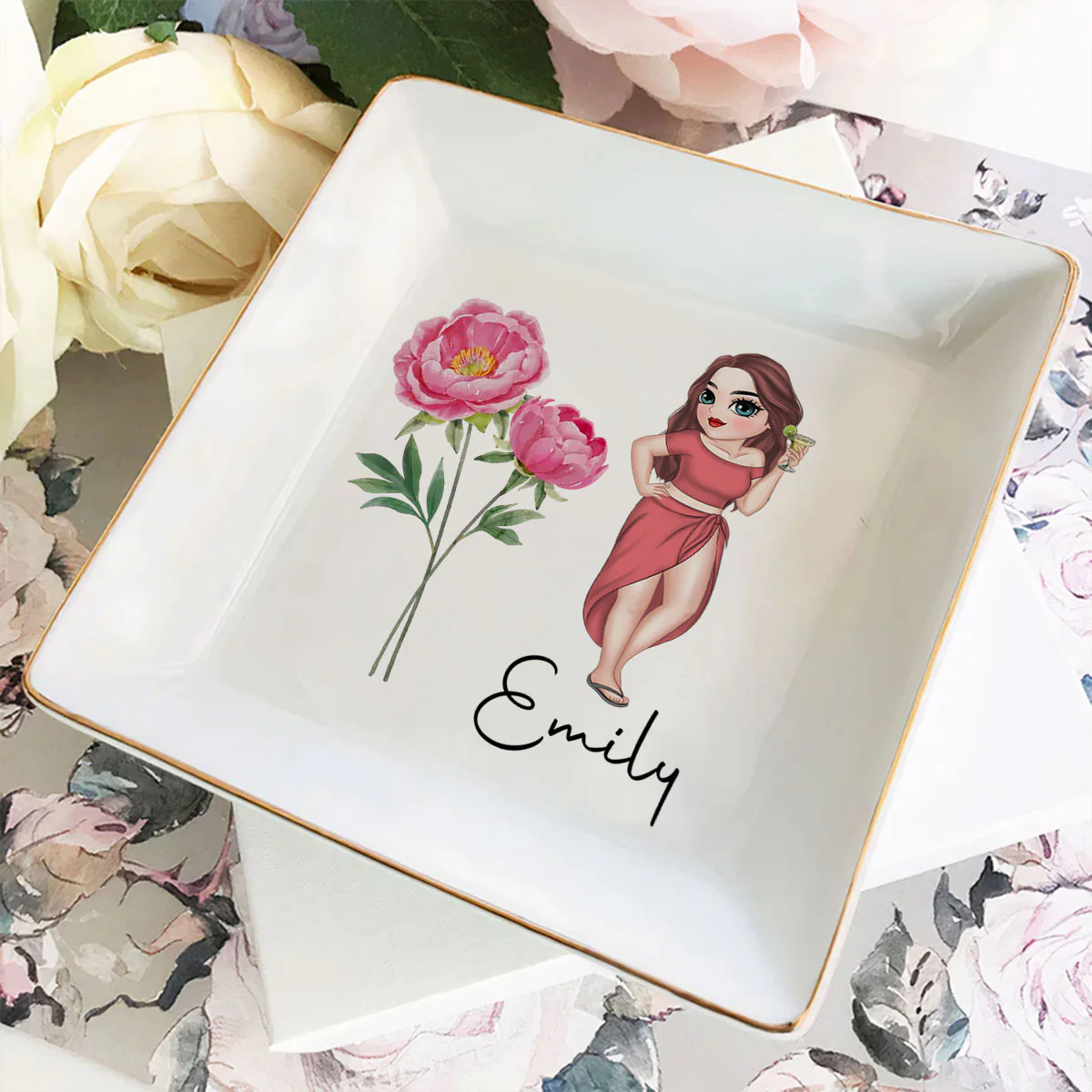 Friends Are Flowers - Personalized Custom Jewelry Dish - Image 3