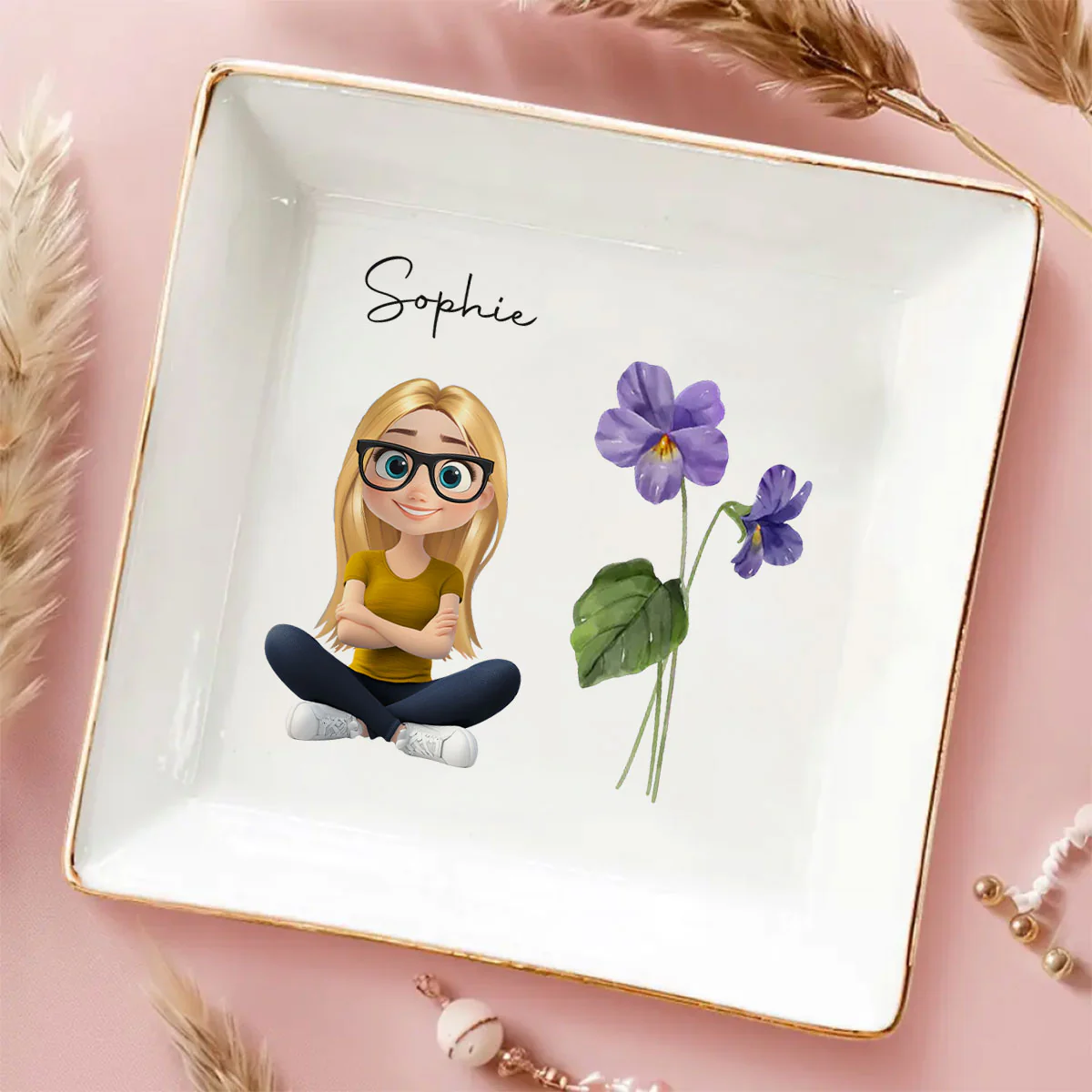 Friends Are Flowers That Never Fade Cartoonize - Personalized Custom Jewelry Dish - Image 5