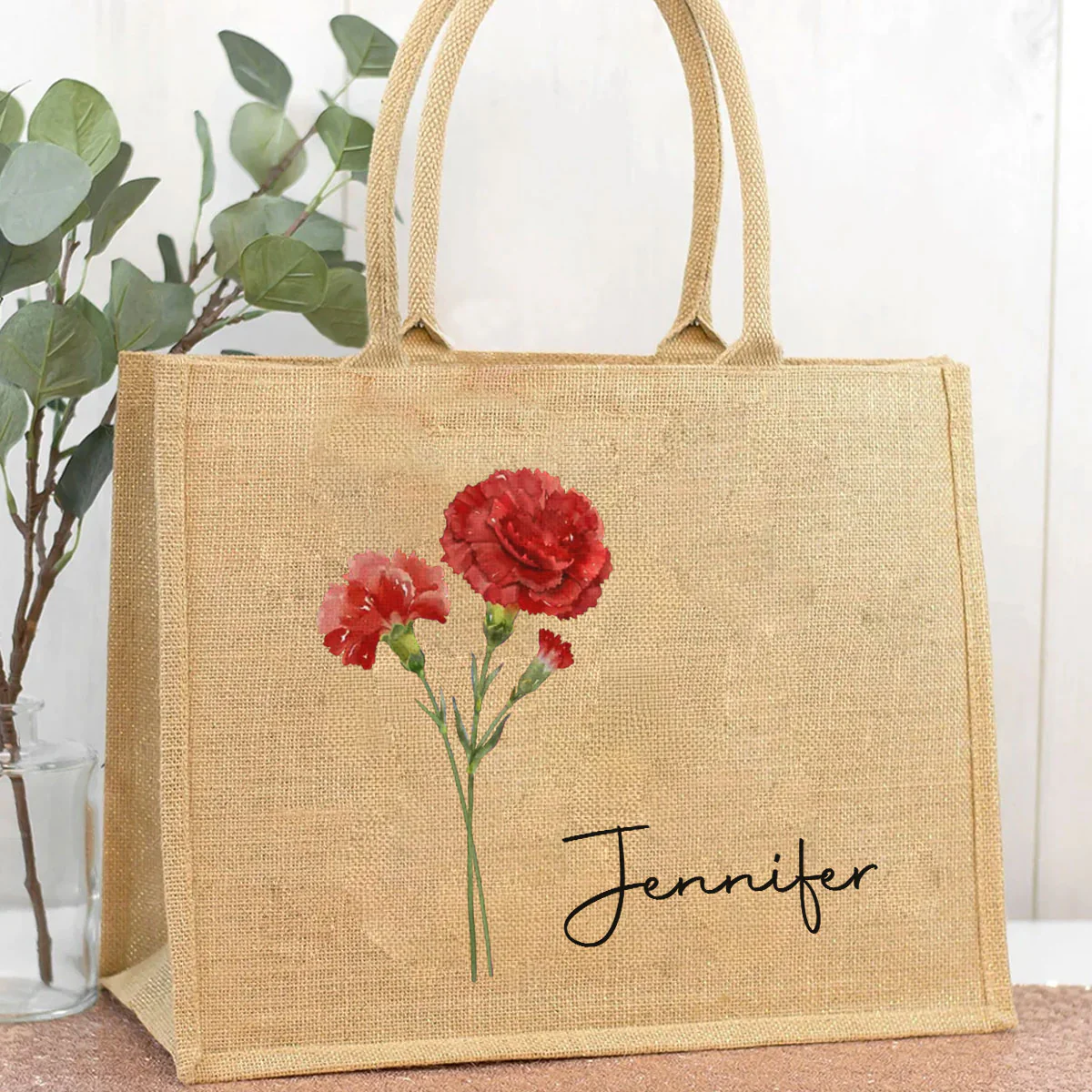 Friends Are Flowers That Never Fade - Personalized Custom Jute Tote Bag - Image 2