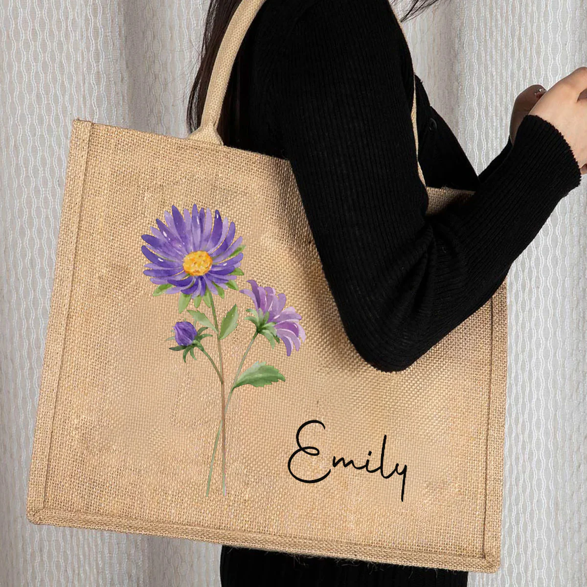 Friends Are Flowers That Never Fade - Personalized Custom Jute Tote Bag - Image 3