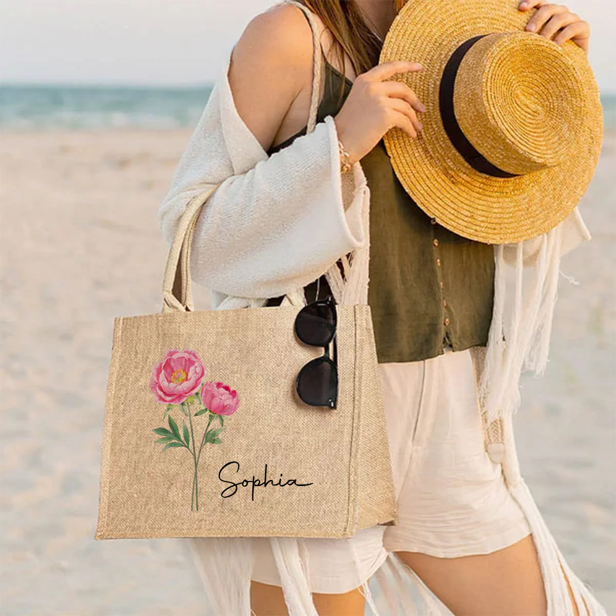 Friends Are Flowers That Never Fade - Personalized Custom Jute Tote Bag - Image 6