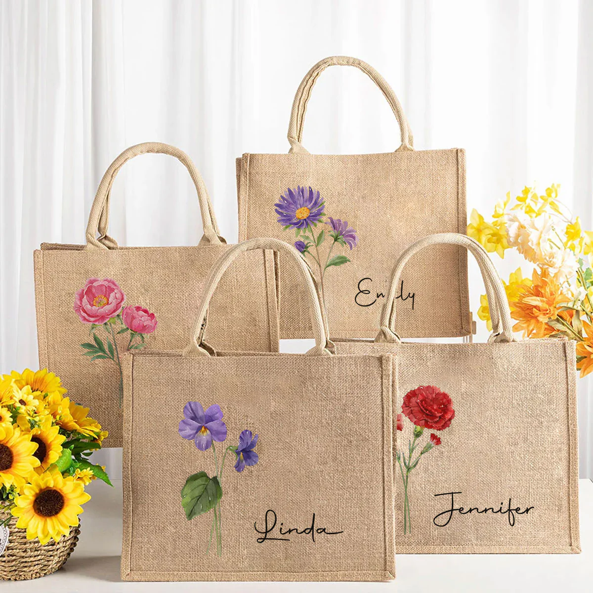 Friends Are Flowers That Never Fade - Personalized Custom Jute Tote Bag - Image 8