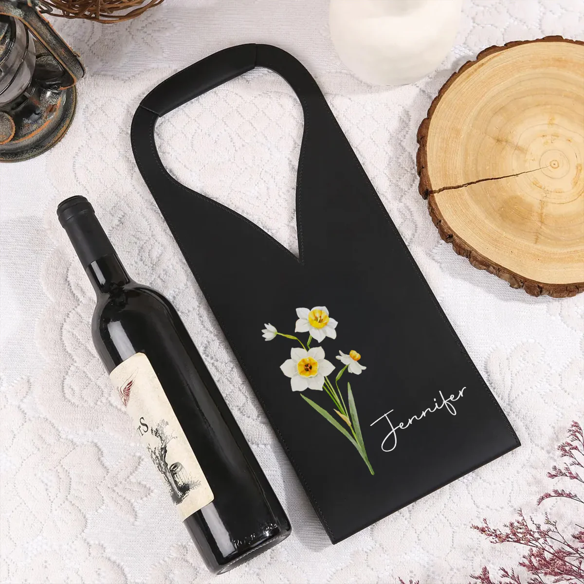 Friends Are Flowers That Never Fade - Personalized Custom Leather Wine Bag - Image 3