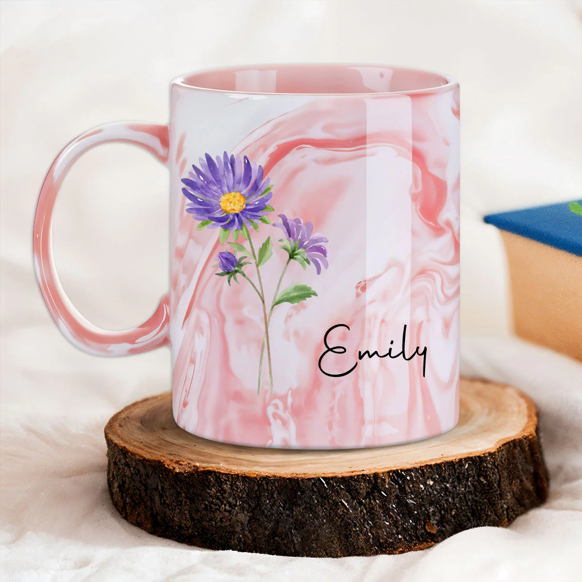 Friends Are Flowers That Never Fade - Personalized Custom Pink Marble Mug - Image 2