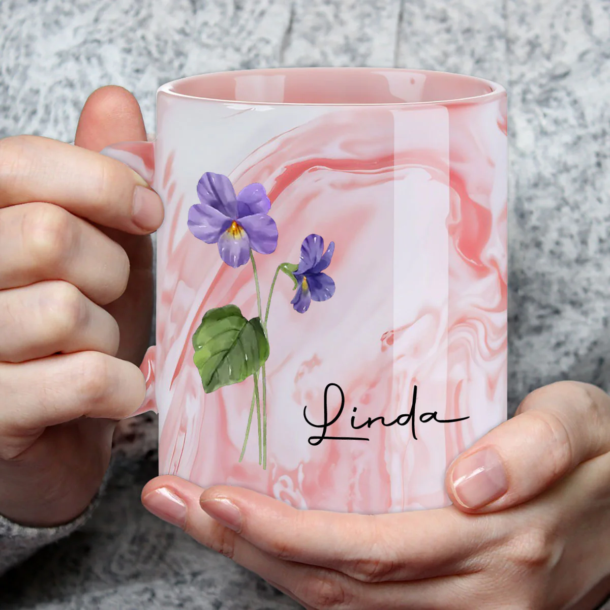 Friends Are Flowers That Never Fade - Personalized Custom Pink Marble Mug - Image 4