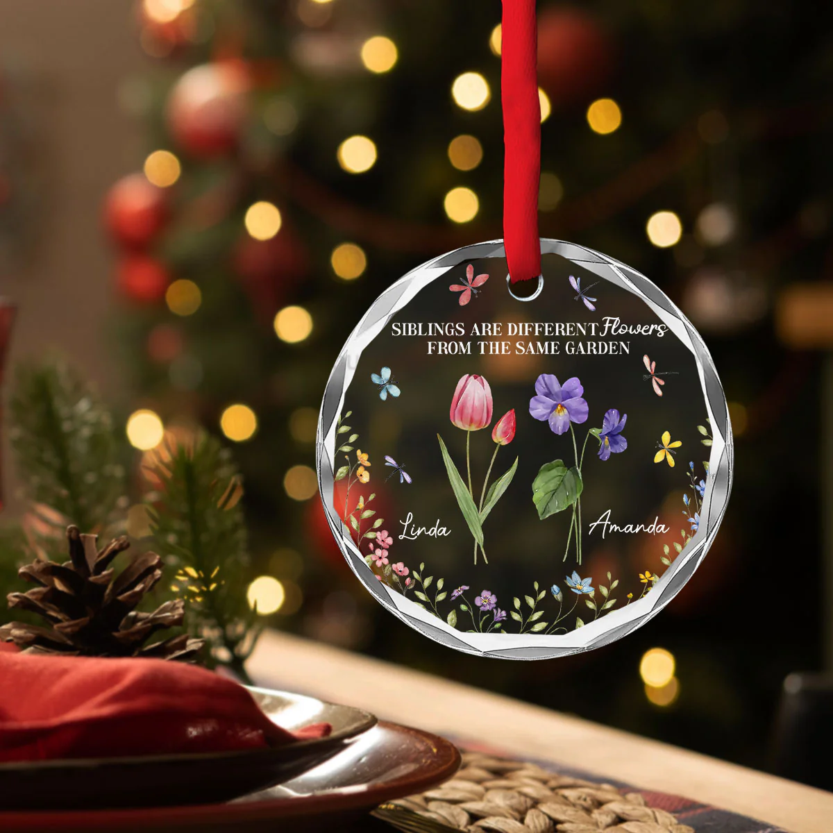 Friends Are Like Flowers In The Garden Of Life - Personalized Custom Glass Ornament - Image 2