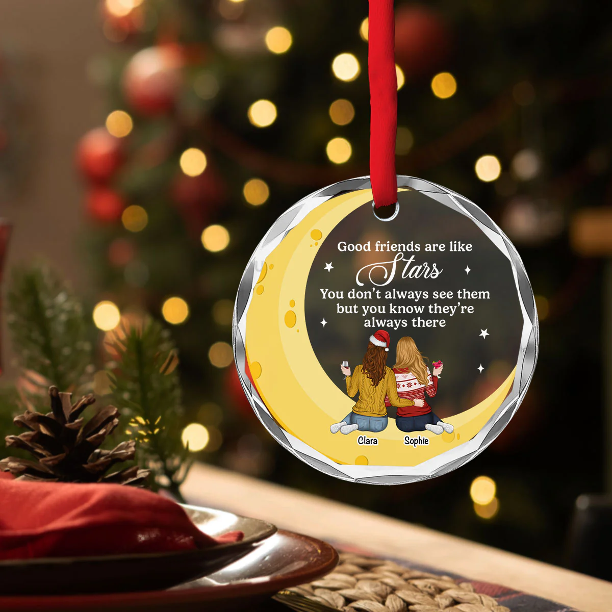 Friends Are Like Stars 2024 - Personalized Custom Glass Ornament - Image 2