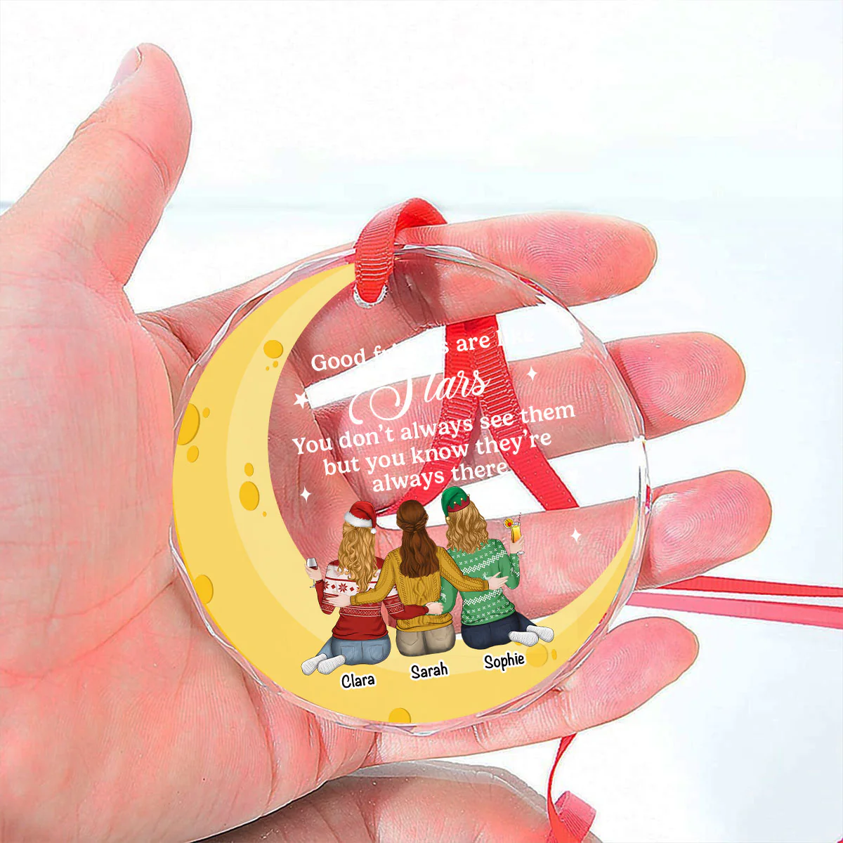 Friends Are Like Stars 2024 - Personalized Custom Glass Ornament - Image 4
