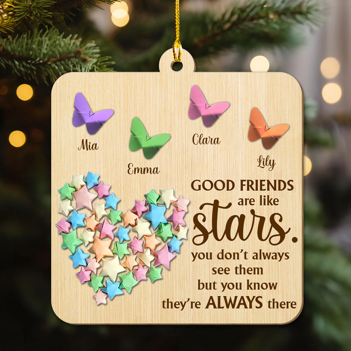 Friends Are Twinkling Stars - Personalized Custom Wood Ornament - Image 3