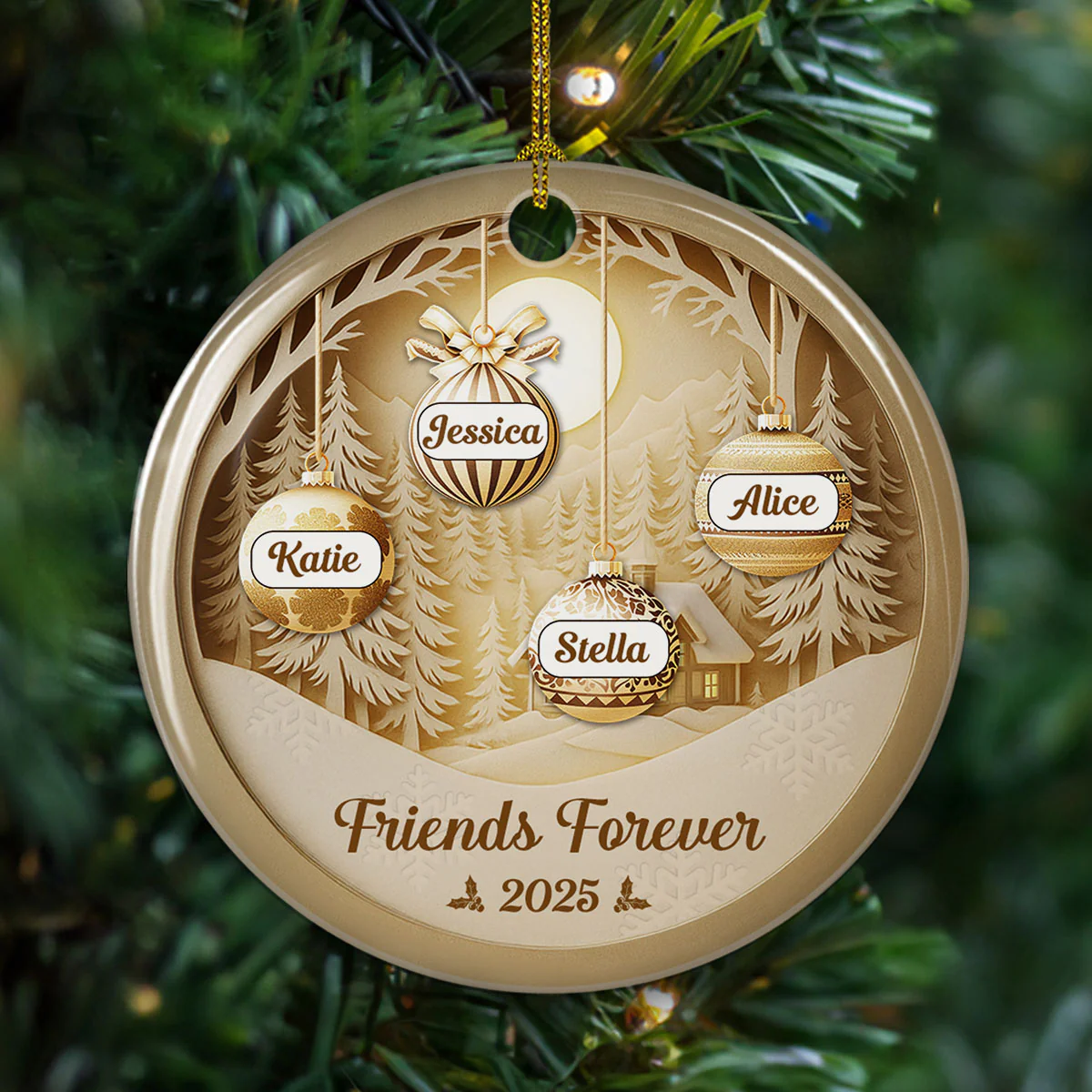 Friends Christmas Golden Hour - Personalized Custom Ceramic Ornament