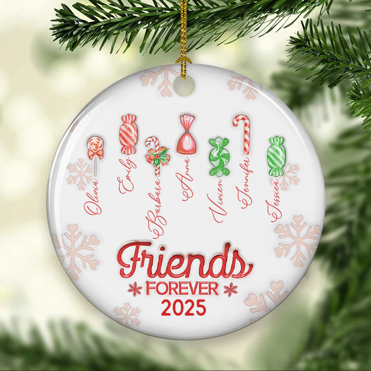 Friends Forever Christmas 2025 Candy Ver 2 - Personalized Custom 3D Inflated Effect Ceramic Ornament - Image 3