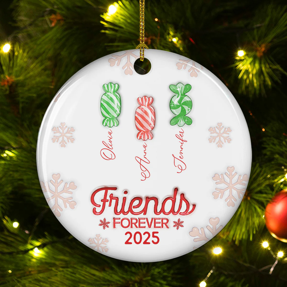 Friends Forever Christmas 2025 Candy Ver 2 - Personalized Custom 3D Inflated Effect Ceramic Ornament - Image 4