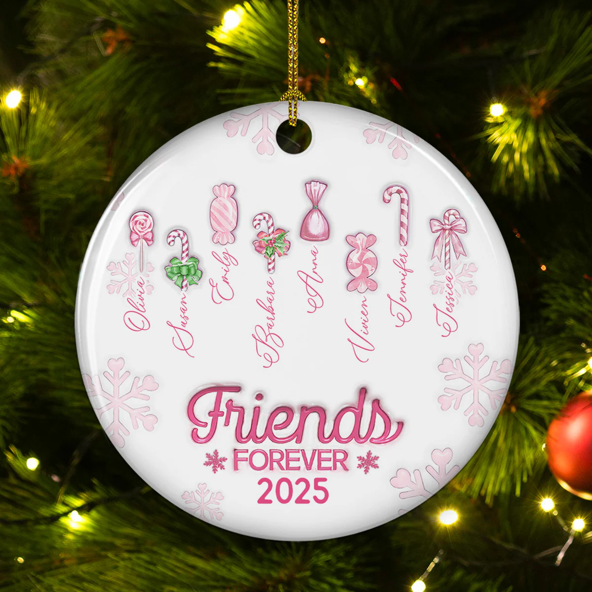 Friends Forever Christmas Candy - Personalized Custom 3D Inflated Effect Ceramic Ornament - Image 3