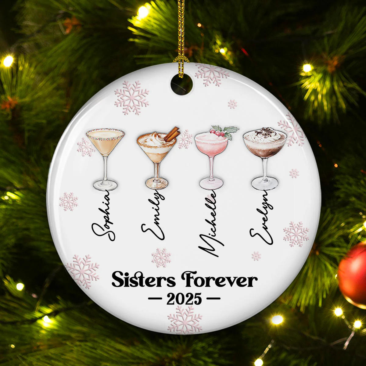 Friends Forever Christmas Drinks - Personalized Custom 3D Inflated Effect Ceramic Ornament - Image 2
